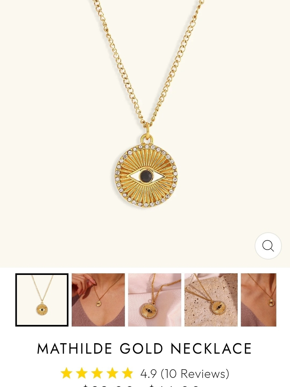 Source Unknown Gold Pendant Necklace with Black Center and Clear Crystal Halo